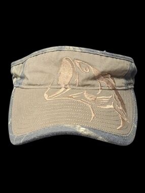 CAMO FISHING VISOR WITH EMBROIDERED FISH ON FRONT OF CAP BY OUTDOOR CAP